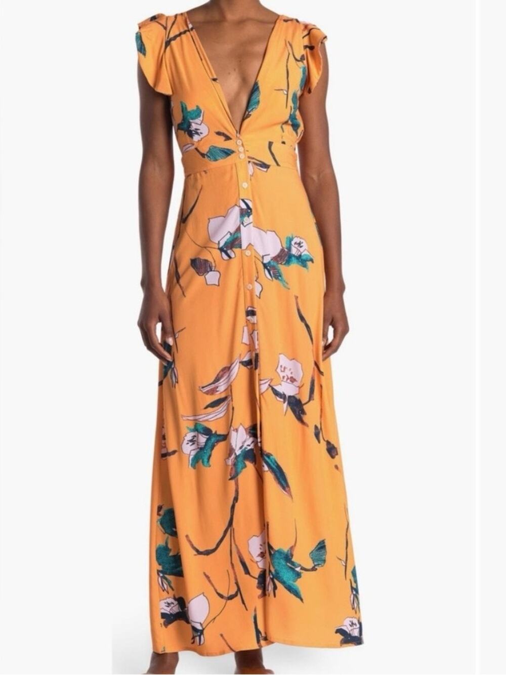 Maaji "Kingdom of the Sun" Cover-Up Maxi Dress, Deep V-Neckline, Size Medium
